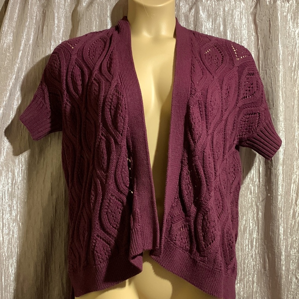 LOFT wine burgundy Cable Knit Cardigan
